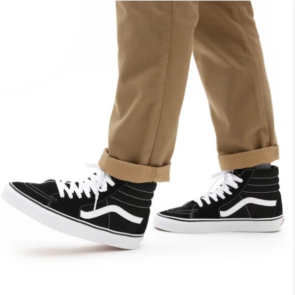 Vans Original Sk8 Hi Top Sneaker Black and White Suede Canvas Mens Size 5.5 - Picture 1 of 12